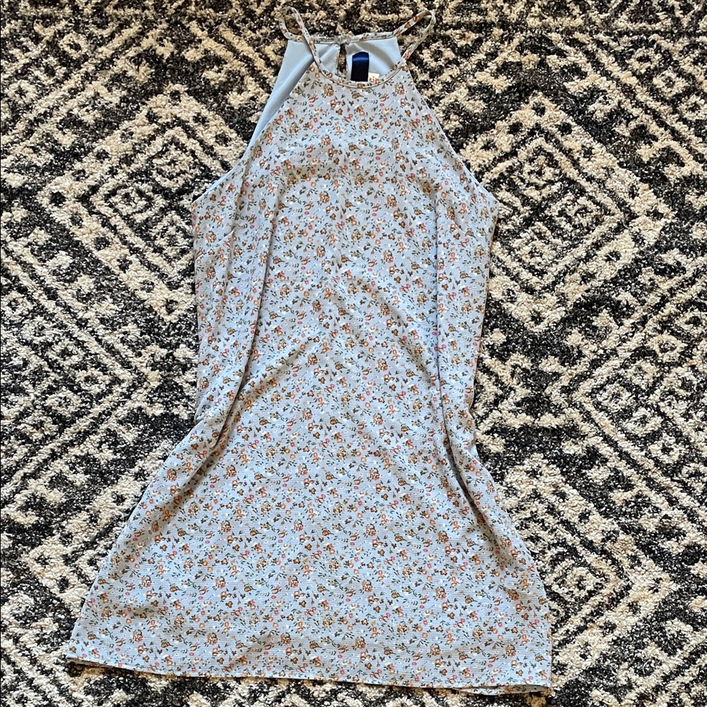 Blue Rain Floral Mini Dress - Light Blue and Brown
